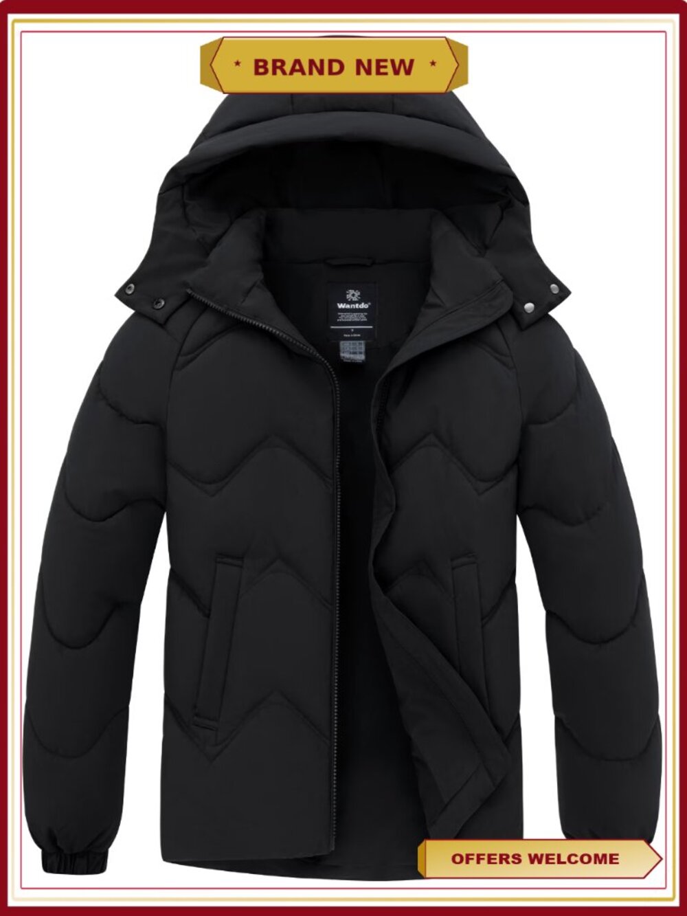 Wantdo Women's Windproof Waterproof Zipper-Up Winter Coat with Hood